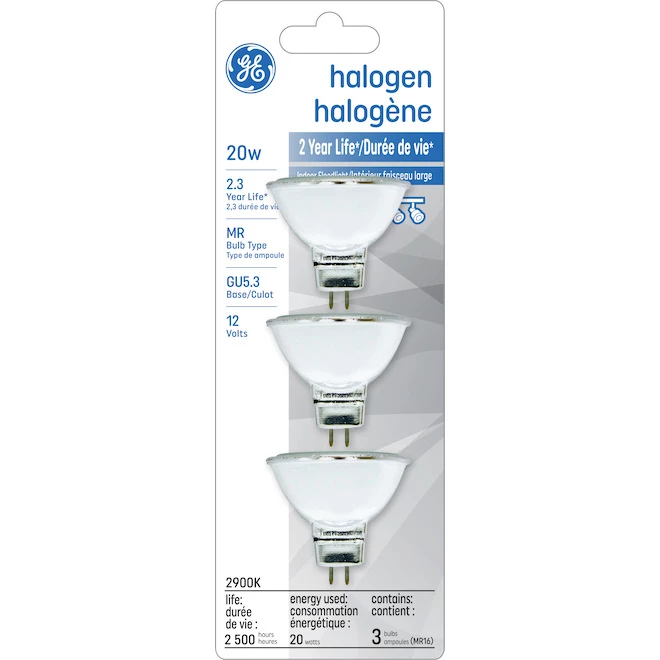 GE Warm White 20W Halogen Floodlight MR16 GU5.3 Light Bulbs (3-pack) 3 GE Warm White 20W Halogen Floodlight MR16 GU5.3 Light Bulbs (3-pack)