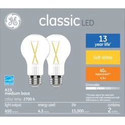 GE Classic Soft White 40 W Replacement LED Clear General Purpose A19 Light Bulbs (2-Pack)
