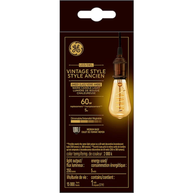 GE Vintage Warm Candle Light 60W Replacement Amber Finish Spiral Filament ST19 Light Bulb (1-Pack) 3 GE Vintage Warm Candle Light 60W Replacement Amber Finish Spiral Filament ST19 Light Bulb (1-Pack)