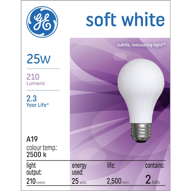 GE Soft White 25W Incandescent A19 (2-Pack) 3 GE Soft White 25W Incandescent A19 (2-Pack)