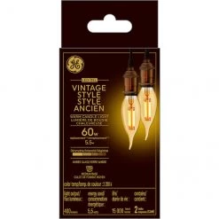 GE Vintage Warm Candle Light 60W Replacement LED Amber Finish Straight Filament Medium Base CAM Light Bulbs (2-Pack)