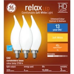 GE Relax HD Soft White 40W Replacement LED Decorative Bent Tip Candelabra Base CAC Bulbs (3-Pack)