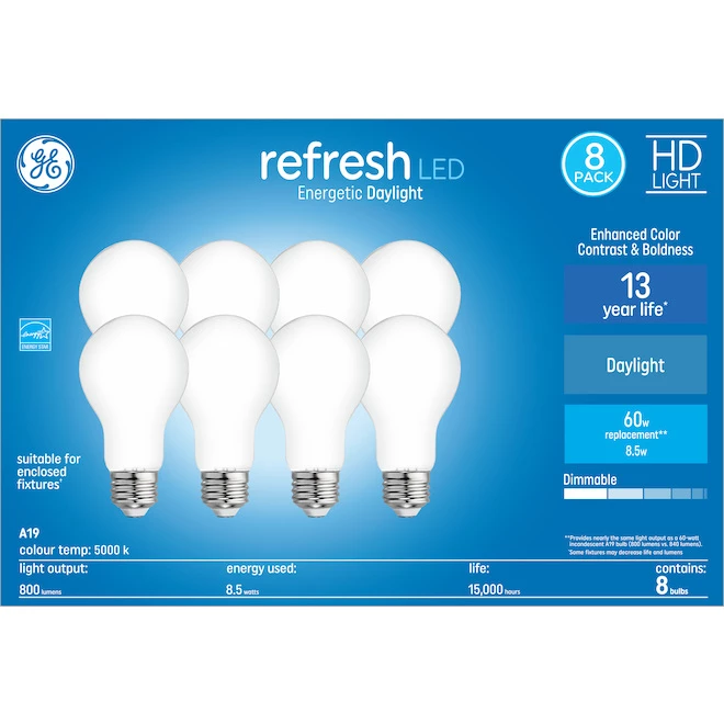 GE Daylight 60W Replacement LED General Purpose A19 Bulbs (8-Pack) 3 GE Daylight 60W Replacement LED General Purpose A19 Bulbs (8-Pack)