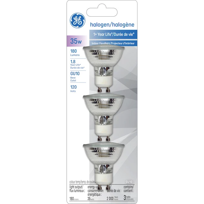 GE Soft White 35W Halogen GU10 Base MR16 Light Bulb (3-Pack) 3 GE Soft White 35W Halogen GU10 Base MR16 Light Bulb (3-Pack)