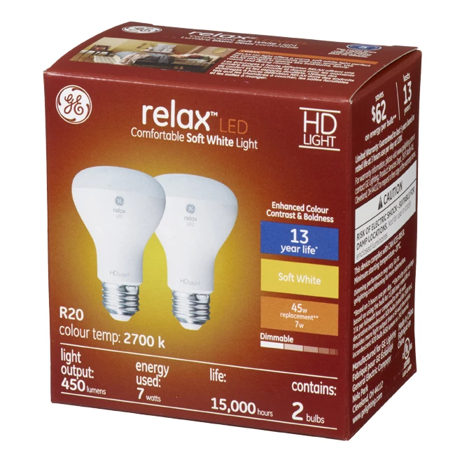 GE Relax HD Soft White 45W Replacement LED Indoor Floodlight R20 Light Bulbs (2-Pack) 4 GE Relax HD Soft White 45W Replacement LED Indoor Floodlight R20 Light Bulbs (2-Pack) - Image 2
