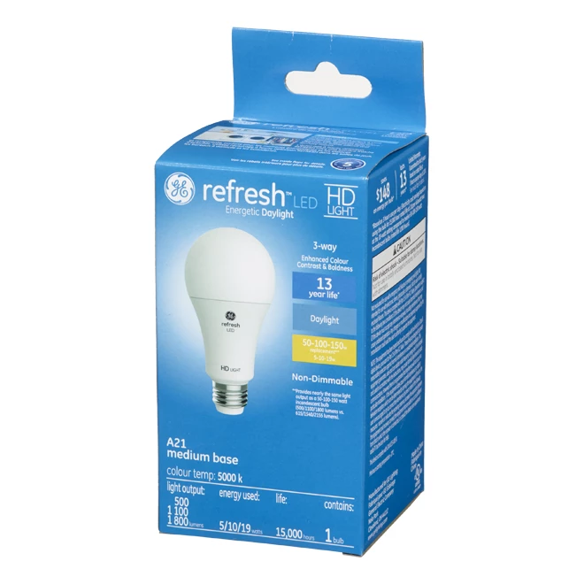 GE Refresh HD Daylight 50-100-150W Replacement LED 3-Way A21 Light Bulb (1-Pack) 4 GE Refresh HD Daylight 50-100-150W Replacement LED 3-Way A21 Light Bulb (1-Pack) - Image 2