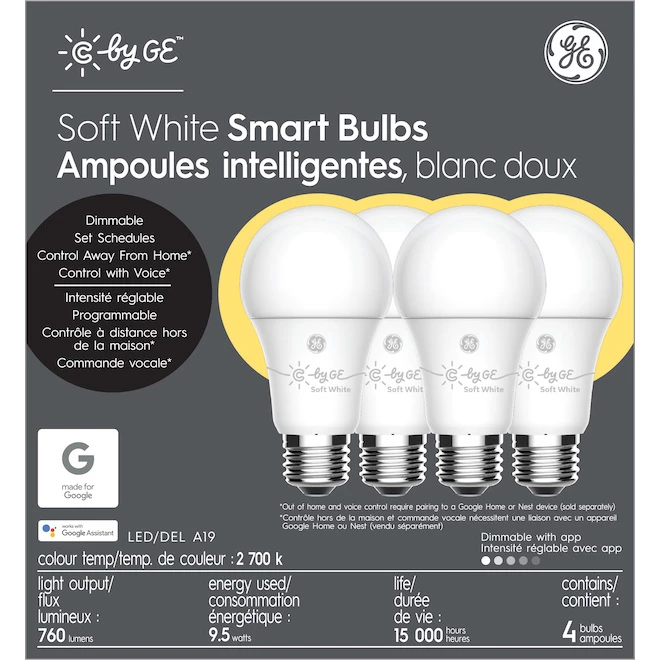 C by GE 60 W Replacement Soft White A19 Smart LED Bulbs (4-pack) 3 C by GE 60 W Replacement Soft White A19 Smart LED Bulbs (4-pack)