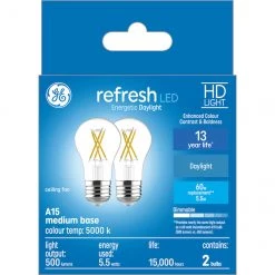 GE Refresh HD Daylight 60W Replacement LED Clear Ceiling Fan Medium Base A15 Light Bulbs (2-Pack)