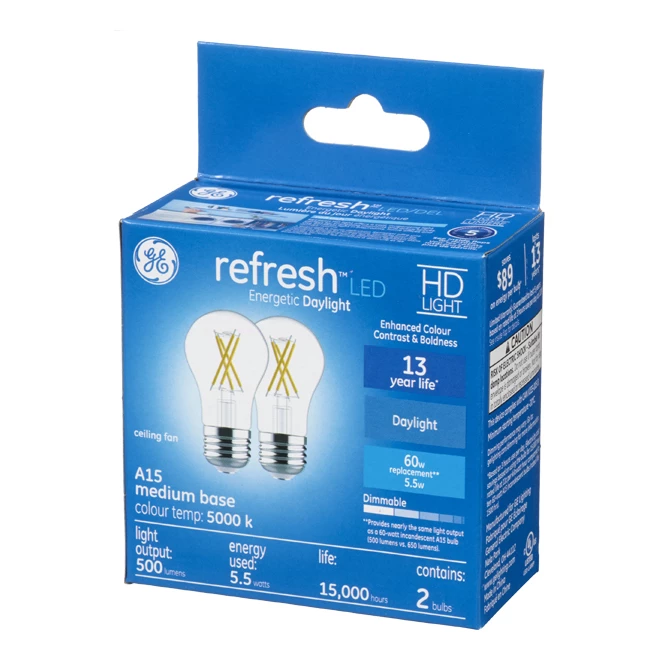 GE Refresh HD Daylight 60W Replacement LED Clear Ceiling Fan Medium Base A15 Light Bulbs (2-Pack) 4 GE Refresh HD Daylight 60W Replacement LED Clear Ceiling Fan Medium Base A15 Light Bulbs (2-Pack) - Image 2