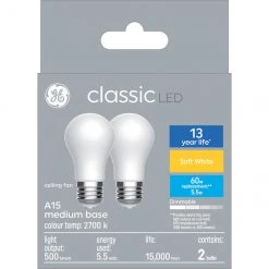 GE Soft White 60W Replacement LED White Ceiling Fan Medium Base A15 Light Bulbs (2-Pack)