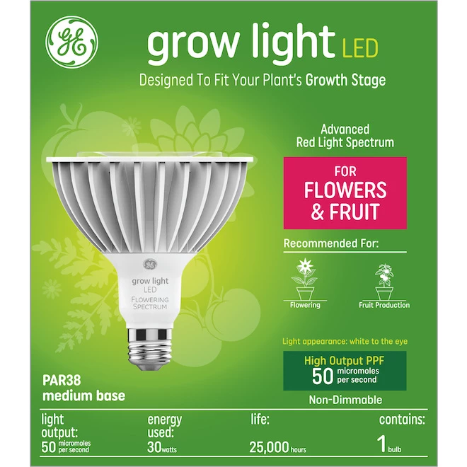 GE Grow Light 30W Advanced Red Spectrum LED PAR38 Light Bulb (1-Pack) 3 GE Grow Light 30W Advanced Red Spectrum LED PAR38 Light Bulb (1-Pack)