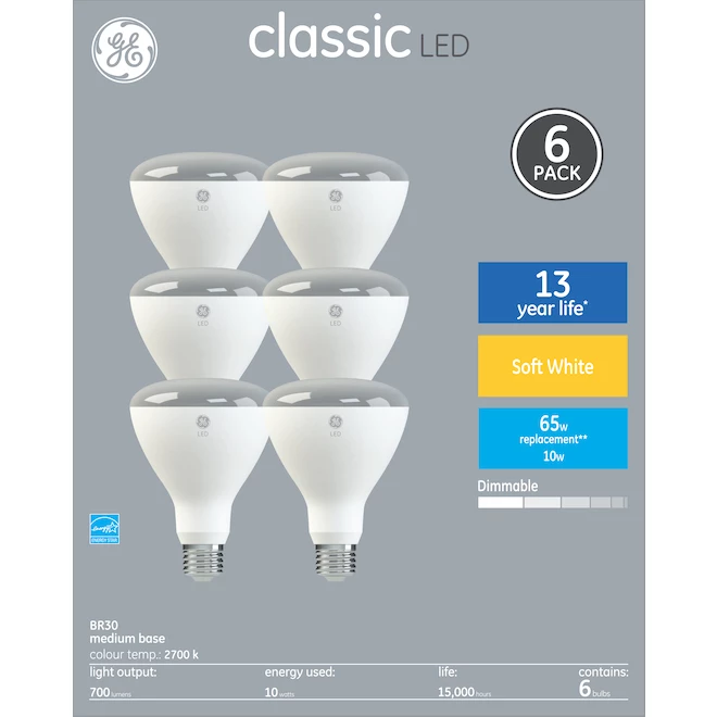 GE Soft White 65W Replacement Classic LED Indoor Floodlight BR30 Light Bulbs (6-Pack) 3 GE Soft White 65W Replacement Classic LED Indoor Floodlight BR30 Light Bulbs (6-Pack)