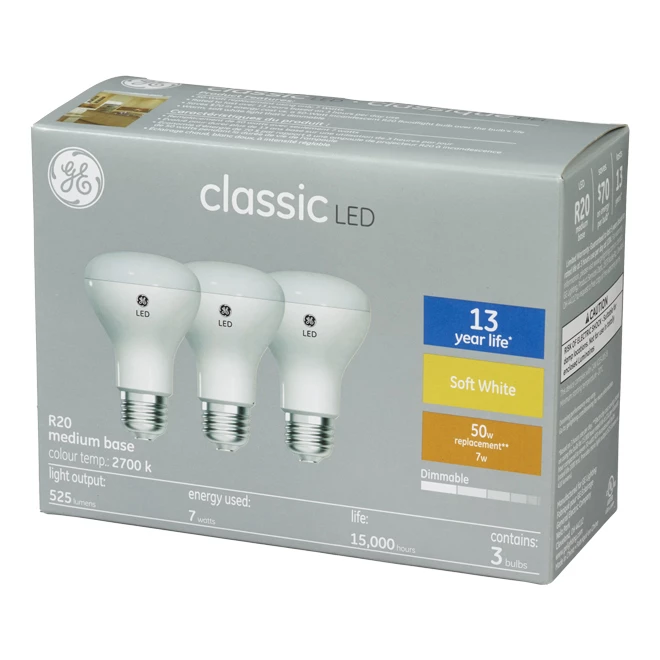 GE Soft White 50W Replacement LED Indoor Floodlight R20 Light Bulbs (3-Pack) 4 GE Soft White 50W Replacement LED Indoor Floodlight R20 Light Bulbs (3-Pack) - Image 2