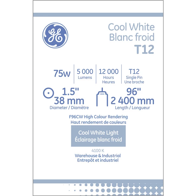 GE Cool White 75 W Fluorescent 96-in Single Pin T12 Light Bulb (2-Pack) 3 GE Cool White 75 W Fluorescent 96-in Single Pin T12 Light Bulb (2-Pack)