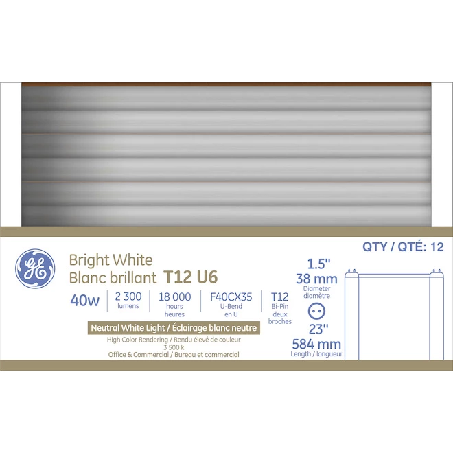 GE Bright White 40 W Fluorescent 23-in U Bend G13 Base T12 Light Bulb (1-Pack) 3 GE Bright White 40 W Fluorescent 23-in U Bend G13 Base T12 Light Bulb (1-Pack)