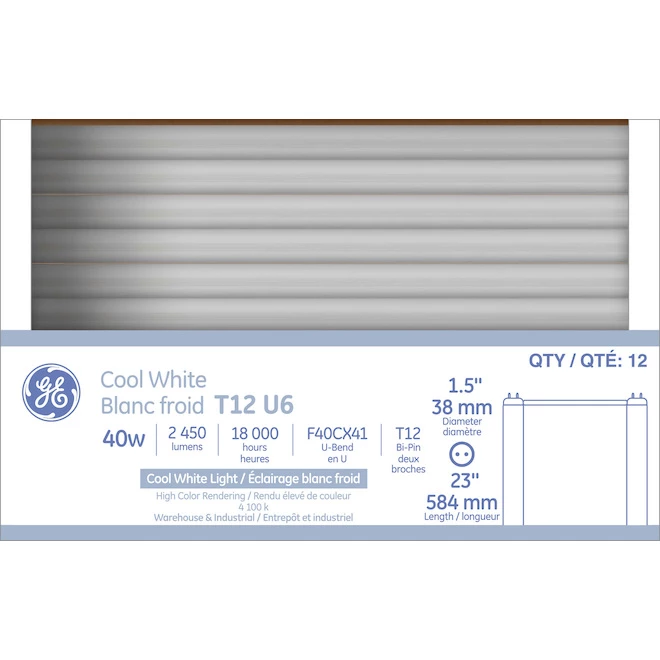 GE Cool White 40 W Fluorescent 23-in U Bend G13 Base T12 Light Bulb (1-Pack) 3 GE Cool White 40 W Fluorescent 23-in U Bend G13 Base T12 Light Bulb (1-Pack)