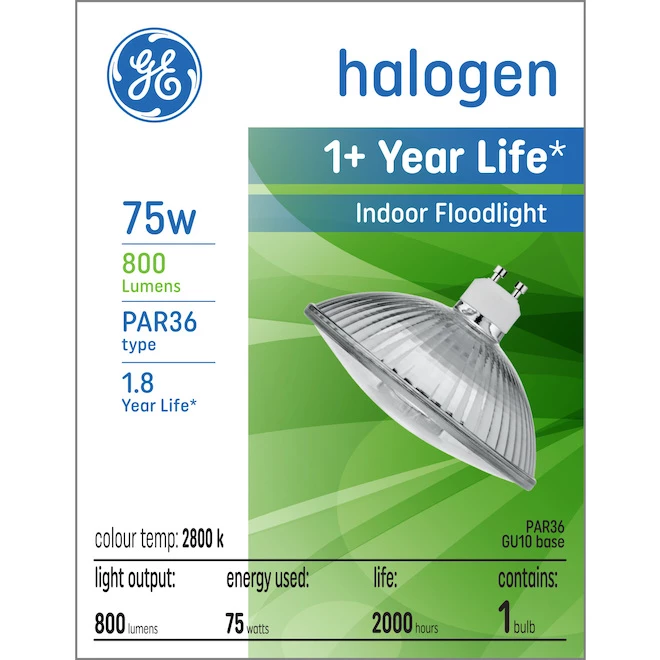 GE Warm White 75W Halogen Indoor Floodlight GU10 PAR36 Light Bulb (1-Pack) 3 GE Warm White 75W Halogen Indoor Floodlight GU10 PAR36 Light Bulb (1-Pack)