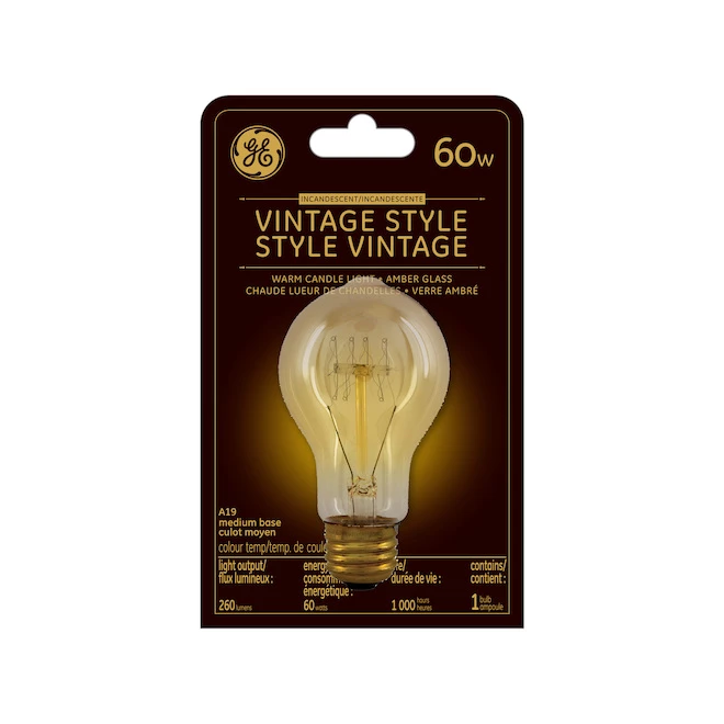 GE Vintage 60W Incandescent Dimmable A19 Light Bulb (1-Pack) 3 GE Vintage 60W Incandescent Dimmable A19 Light Bulb (1-Pack)