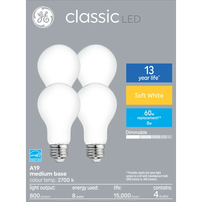GE Classic Soft White 60 W Replacement Frosted General Purpose A19 Light Bulbs (4-Pack) 3 GE Classic Soft White 60 W Replacement Frosted General Purpose A19 Light Bulbs (4-Pack)