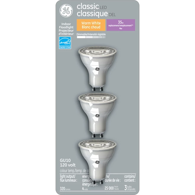 GE Warm White 35W Replacement LED GU10 Bulbs (3-Pack) 3 GE Warm White 35W Replacement LED GU10 Bulbs (3-Pack)