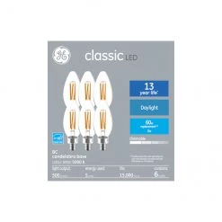 GE Classic Daylight 60W Replacement LED Clear Decorative Candelabra Base Blunt Tip BC Bulbs (6-Pack)